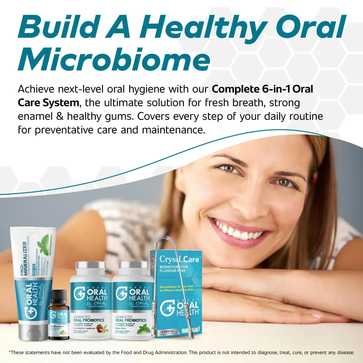Great Oral Health 6-in-1 Dental Care Kit with Oral Probiotics & Nano Hydroxyapatite Toothpaste | 60 Tablets + 11% HA Toothpaste + Oil + Strips + Scraper - view 4