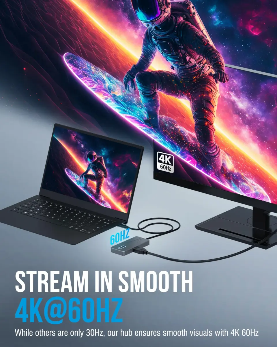 Sabrent USB-C Hub 5-in-1 (HB-TG5P) — 10Gbps, 4K@60Hz HDMI, 80W PD Charging, 2x USB-A, 2x USB-C - view 4