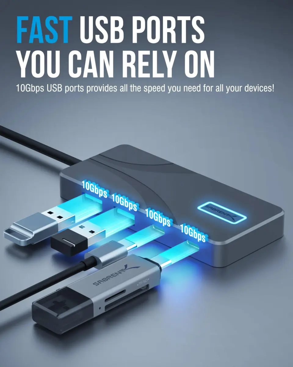 Sabrent USB-C Hub 5-in-1 (HB-TG5P) — 10Gbps, 4K@60Hz HDMI, 80W PD Charging, 2x USB-A, 2x USB-C - view 5