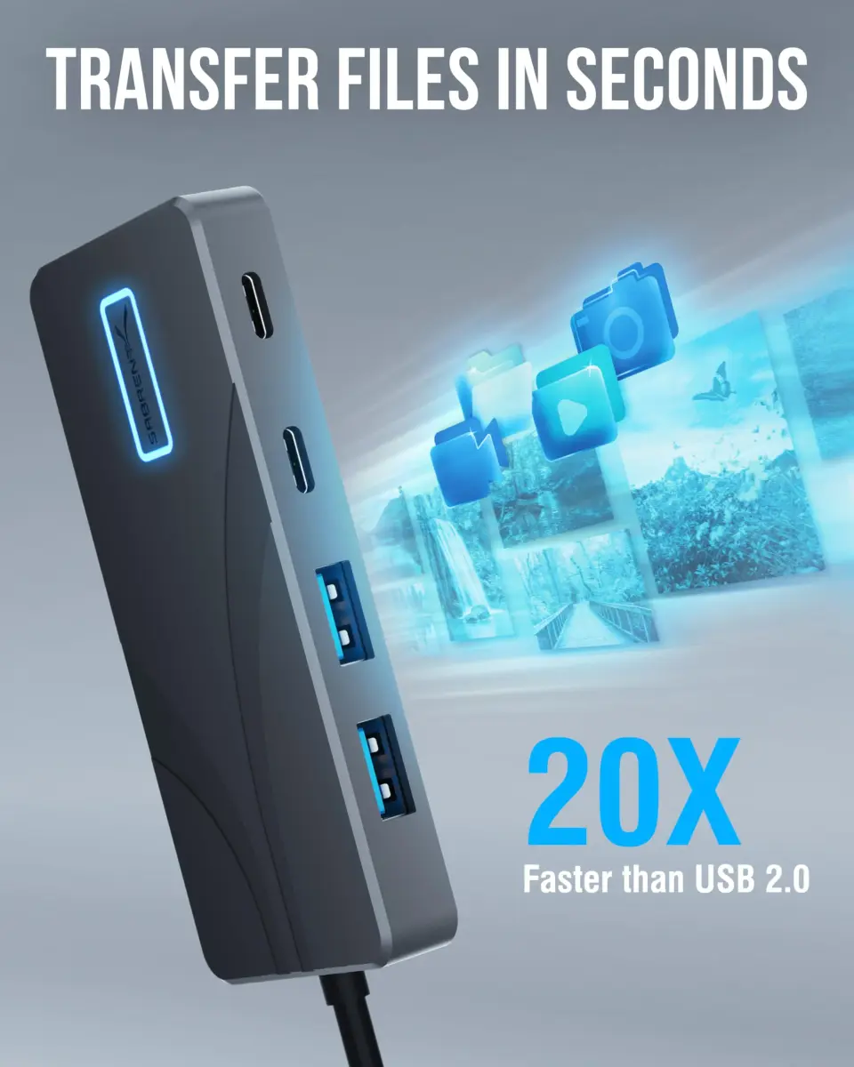 Sabrent USB-C Hub 5-in-1 (HB-TG5P) — 10Gbps, 4K@60Hz HDMI, 80W PD Charging, 2x USB-A, 2x USB-C - view 6