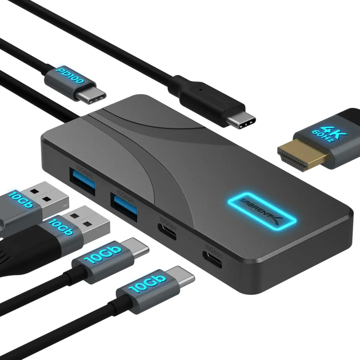 Sabrent USB-C Hub 5-in-1 (HB-TG5P) — 10Gbps, 4K@60Hz HDMI, 80W PD Charging, 2x USB-A, 2x USB-C - main product image