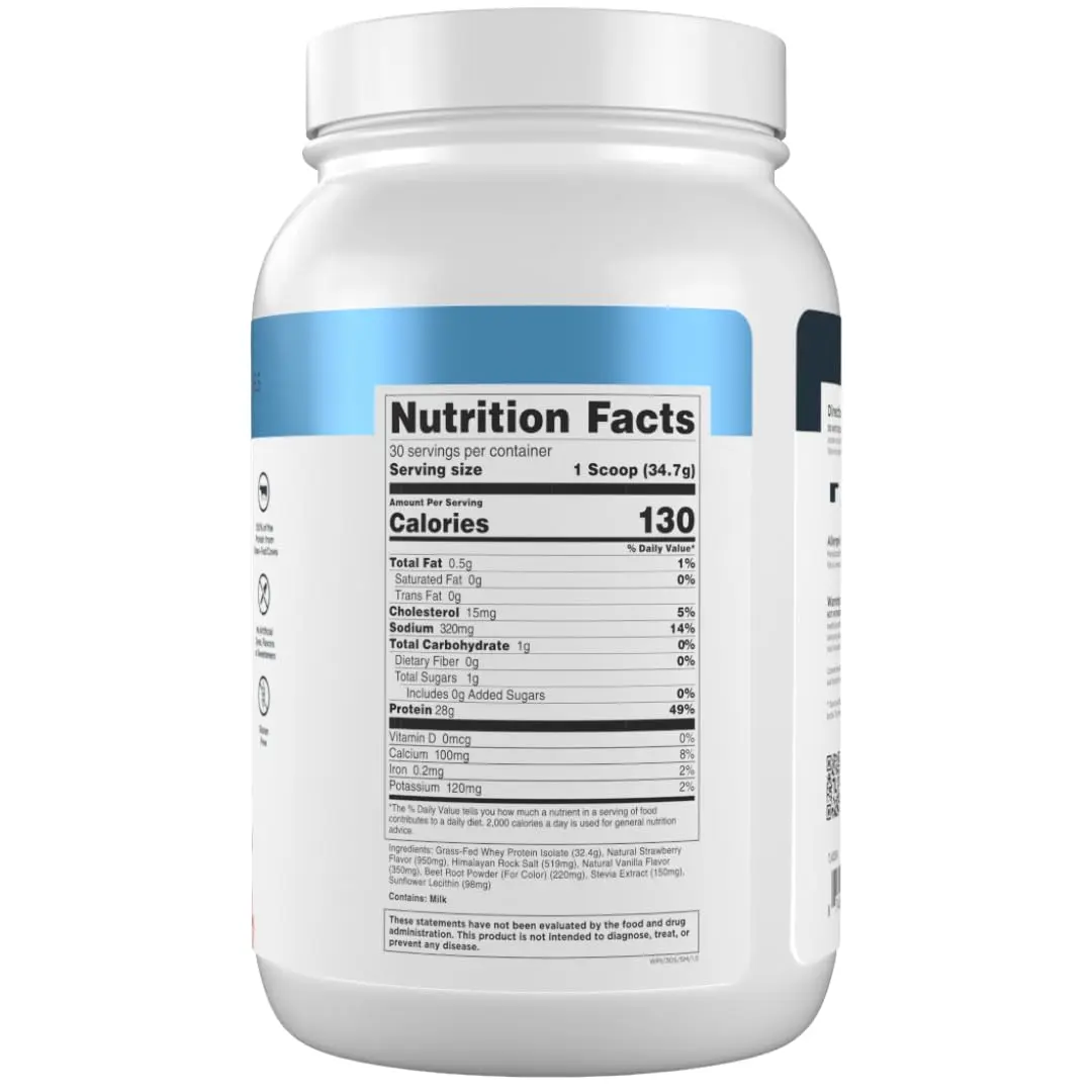 Transparent Labs Grass-Fed Whey Protein Isolate Strawberry Milkshake 1.04 kg (2.3 lb) | 28g Protein Per Serving - view 8