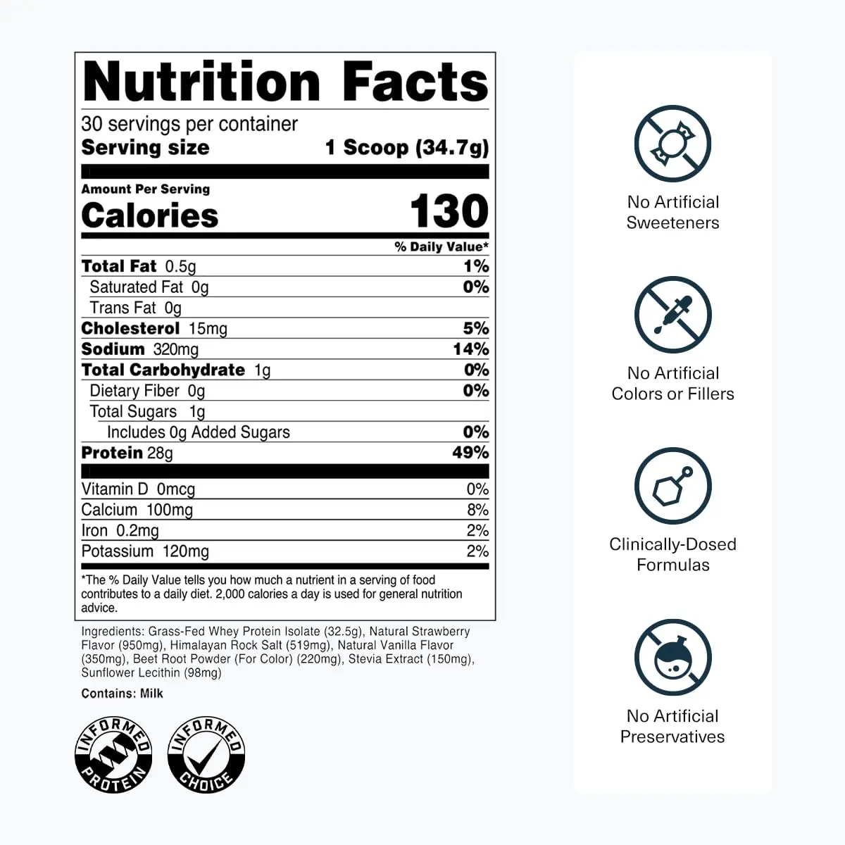 Transparent Labs Grass-Fed Whey Protein Isolate Strawberry Milkshake 1.04 kg (2.3 lb) | 28g Protein Per Serving - view 3
