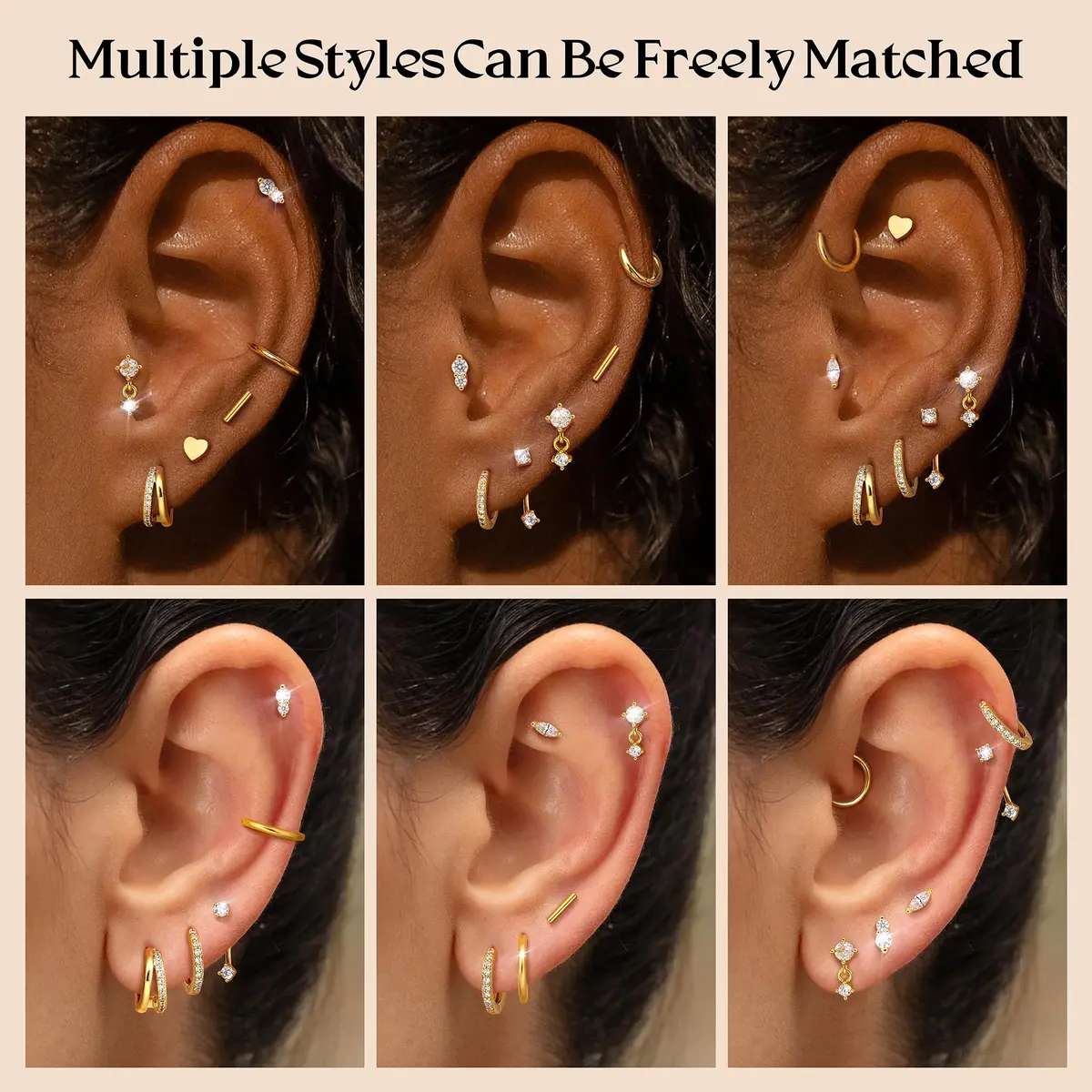 Dochais Gold Cartilage Earrings for Women Hypoallergenic Surgical Steel | Trendy & Safe (70-120 chars) - view 5