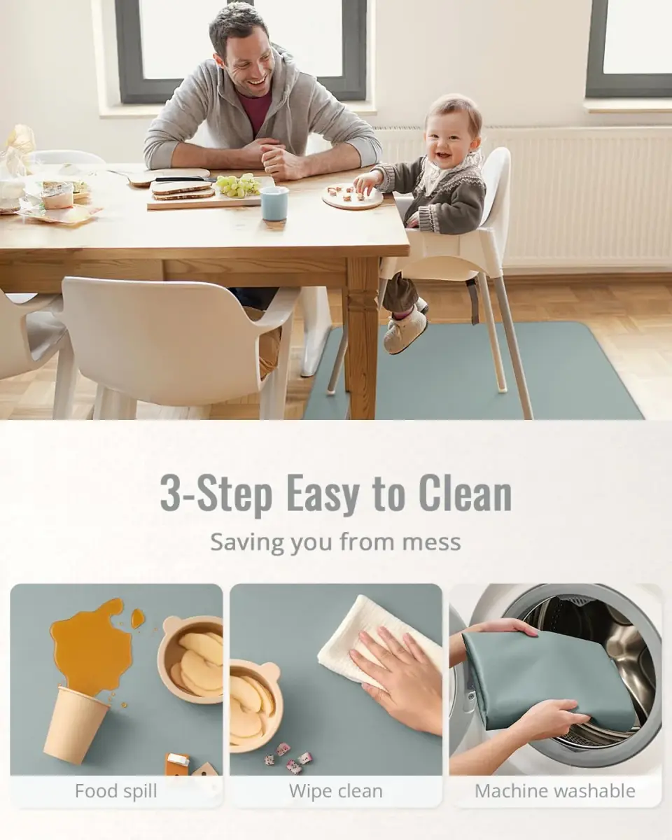 Blissful Diary Baby Splat Mat 129cm x 129cm (50.4 x 50.4 Inch) | Waterproof, Anti-Slip Floor Protector for High Chairs & Playtime - view 5
