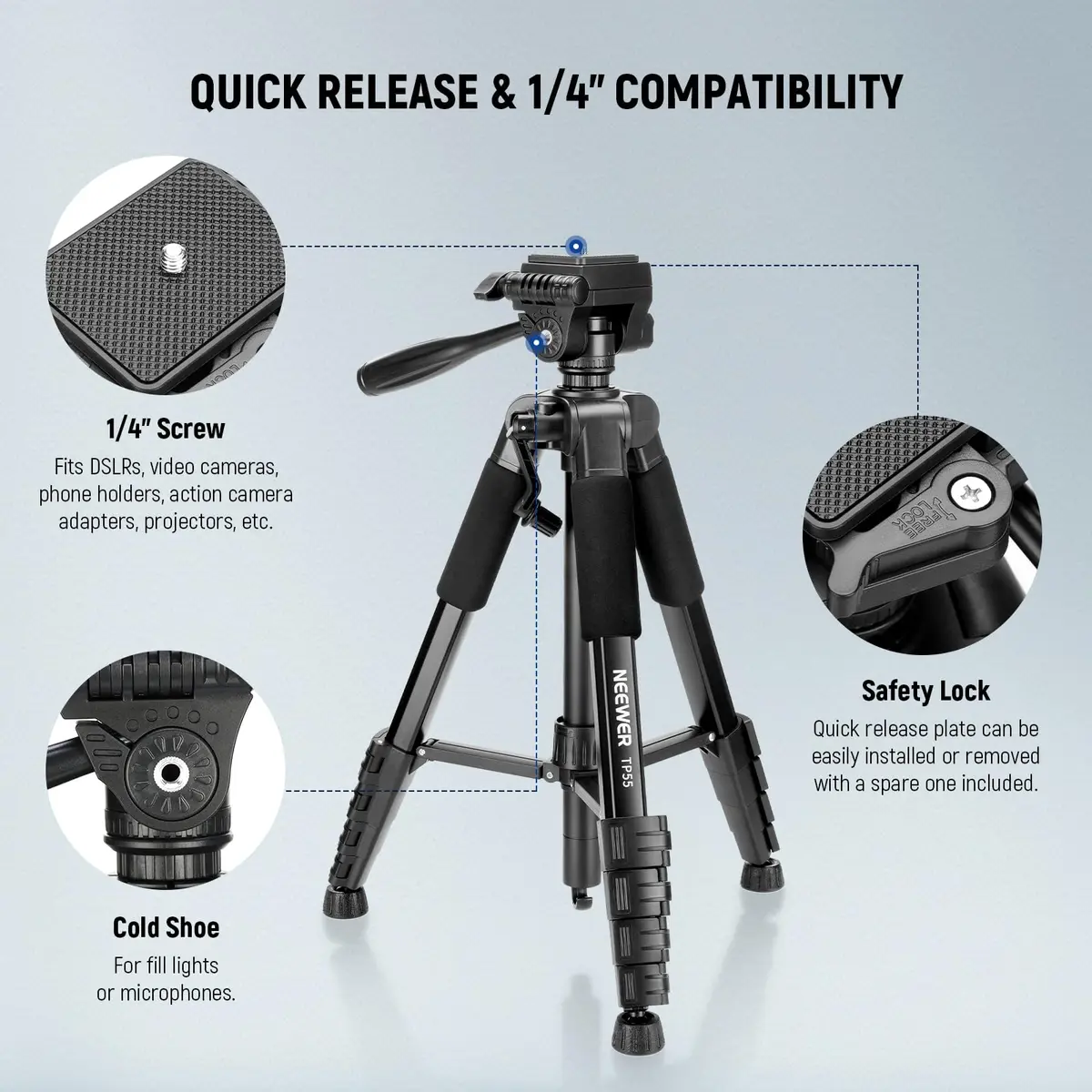 NEEWER Camera Tripod 71'' | Aluminum Lightweight Travel Stand with 3-Way Head - view 6