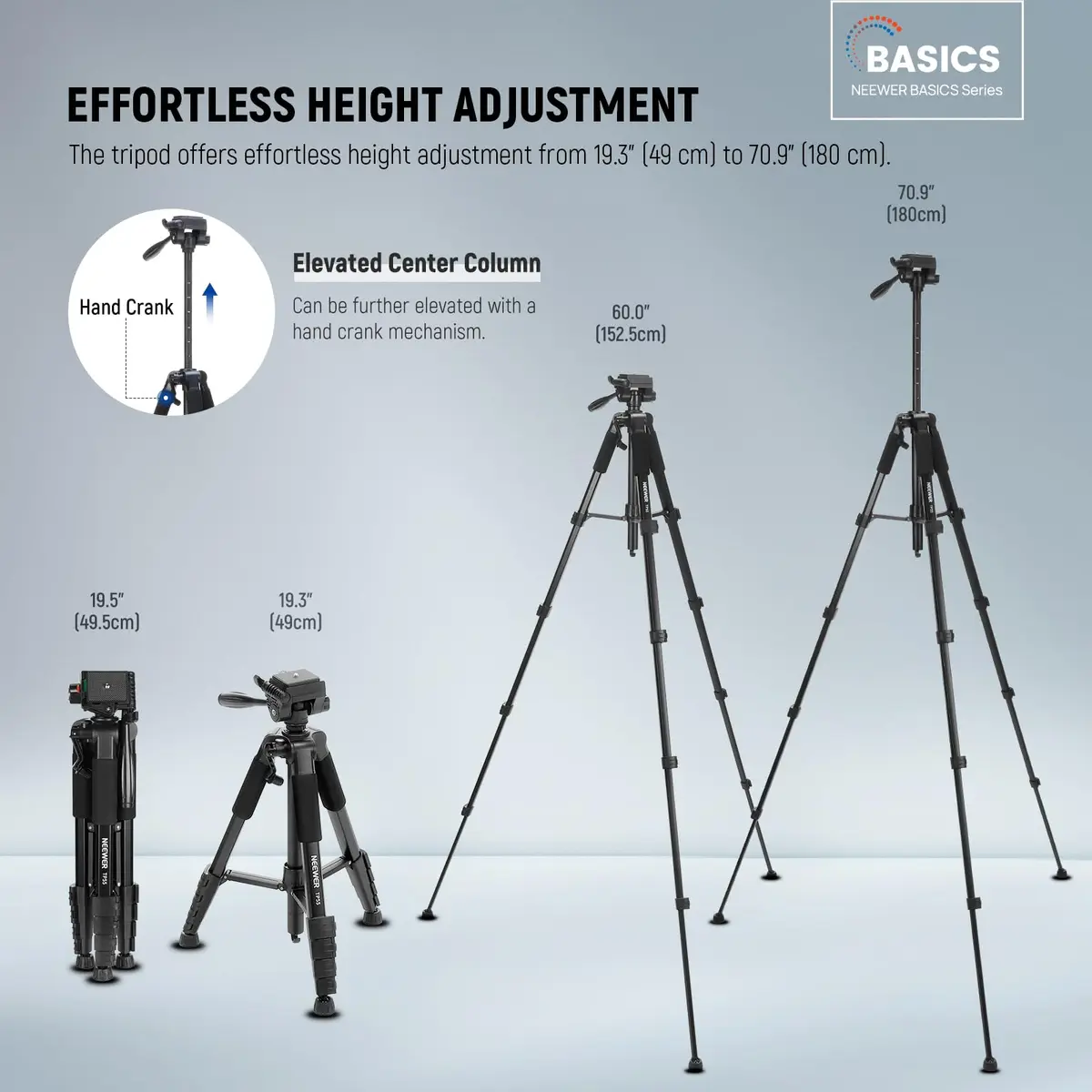 NEEWER Camera Tripod 71'' | Aluminum Lightweight Travel Stand with 3-Way Head - view 2