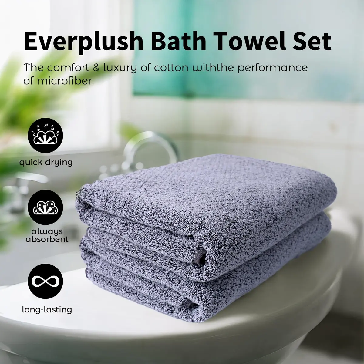 Everplush Diamond Collection Extra Large Bath Towel Sheet – 2 PK, Super Soft & Highly Absorbent, Quick-Drying, Oversized & Thick - view 3