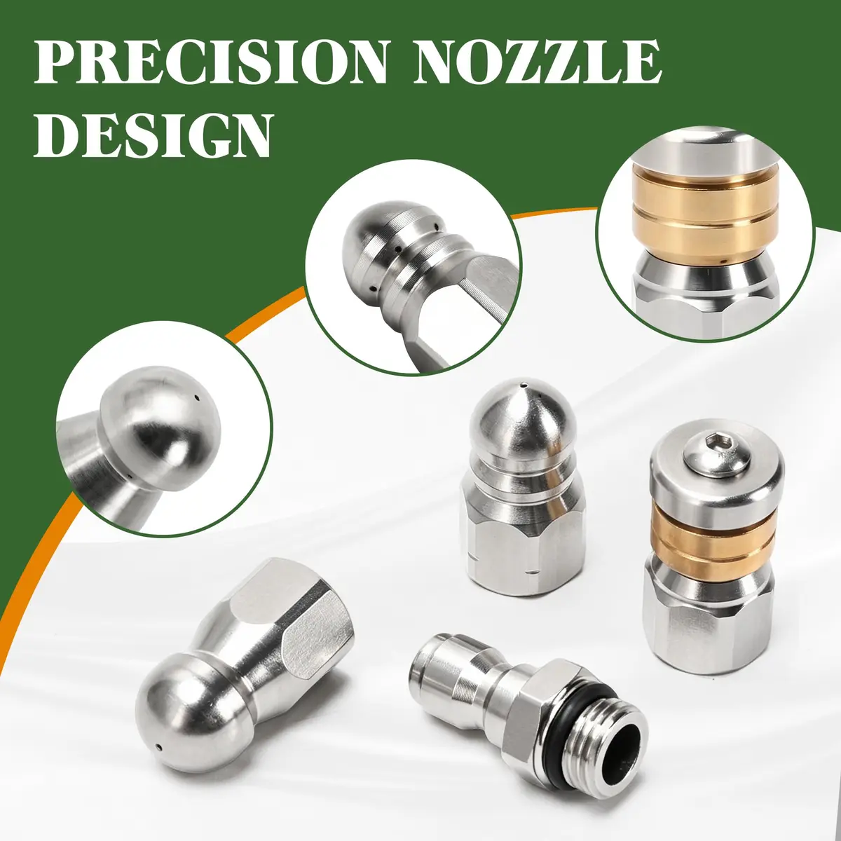 Javneo Sewer Jetter Nozzle Kit 3-Pack Stainless Steel with Rotating, Button Nose, Fixed Models, 1/4” Quick Connect, Up to 5000 PSI - view 4