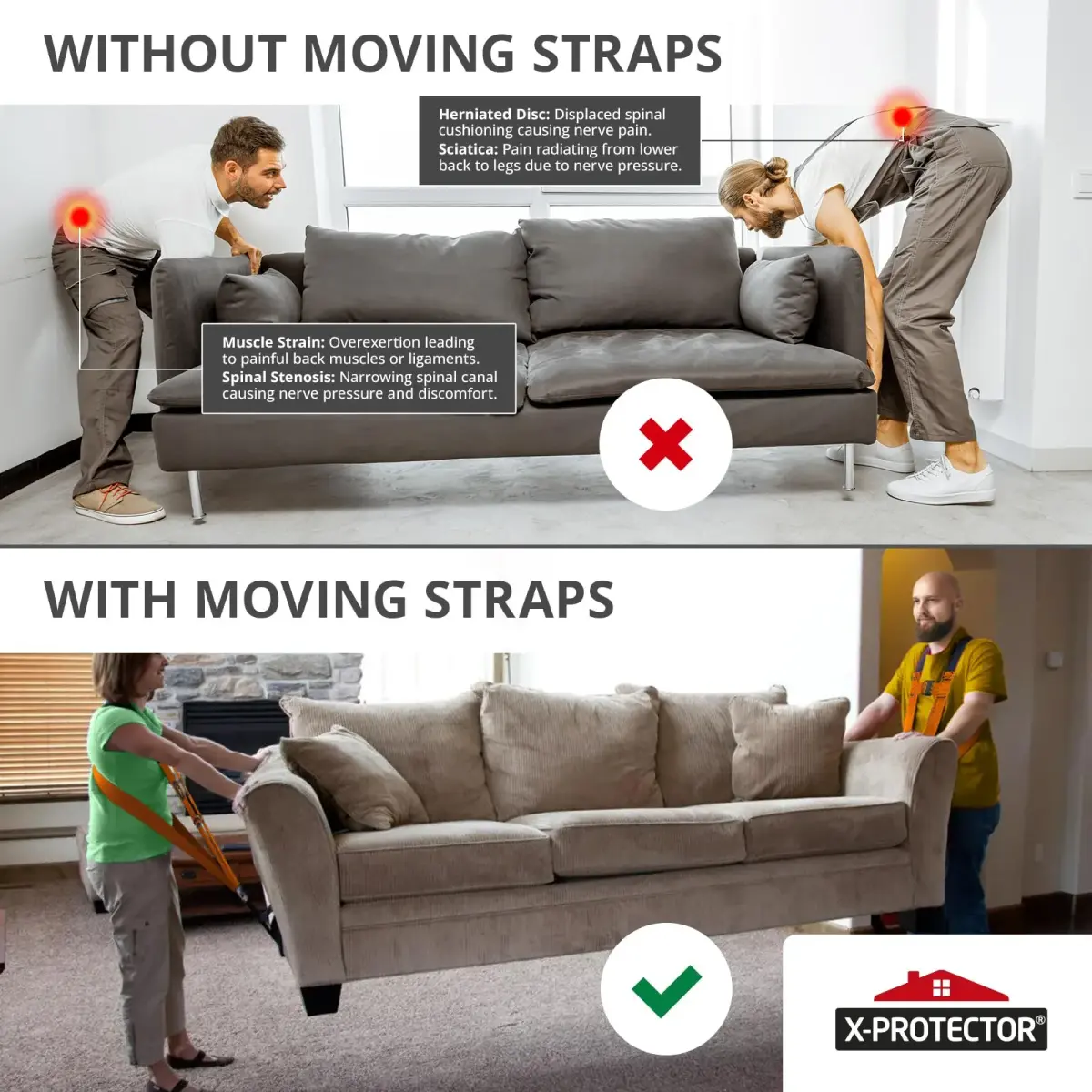 X-Protector Moving Straps 2 Pairs 1000 lb Capacity Nylon Lifting Straps with Sponge Pads | Ergonomic 2-Person System - view 2