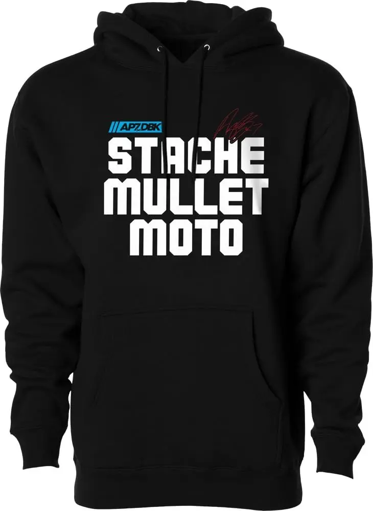 DIRT BIKE KIDZ Stache Mullet Moto Hoodie Black LG | Urban Motorcycle Style, Kids & Youth Fit - main product image