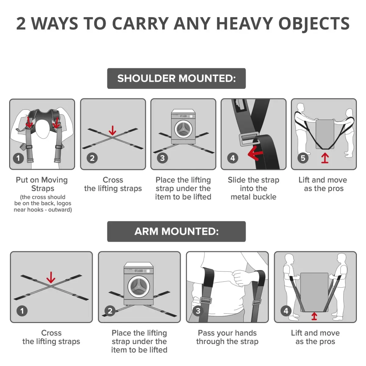 X-Protector Moving Straps 2 Pairs (4 Total) Black Lifting Straps for 2 Movers - view 5