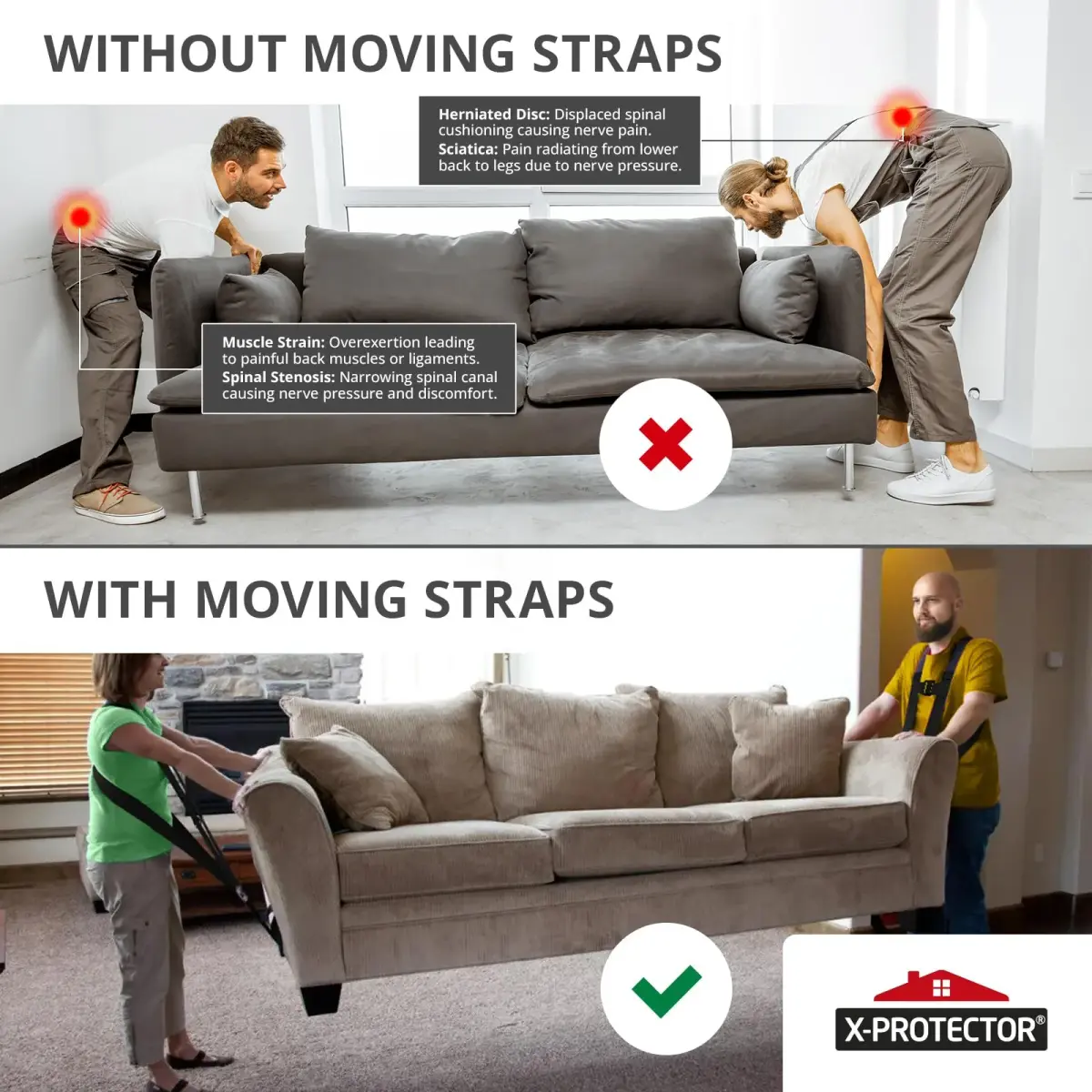 X-Protector Moving Straps 2 Pairs (4 Total) Black Lifting Straps for 2 Movers - view 2