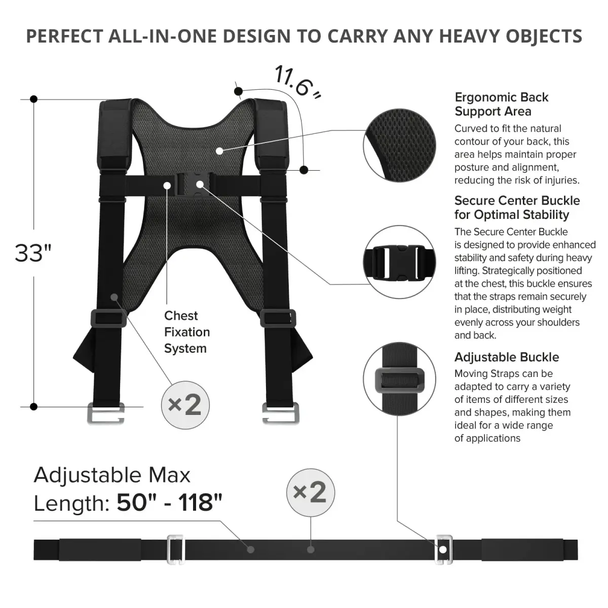 X-Protector Moving Straps 2 Pairs (4 Total) Black Lifting Straps for 2 Movers - view 3