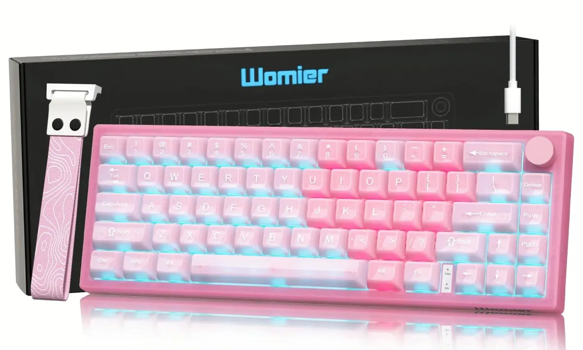 Womier 60% Mechanical Keyboard Pink | QMK/VIA Hot Swappable Gasket Mount RGB Wired Gaming Keyboard with POM Linear Switches (VK66 PRO-Jelly) - main product image