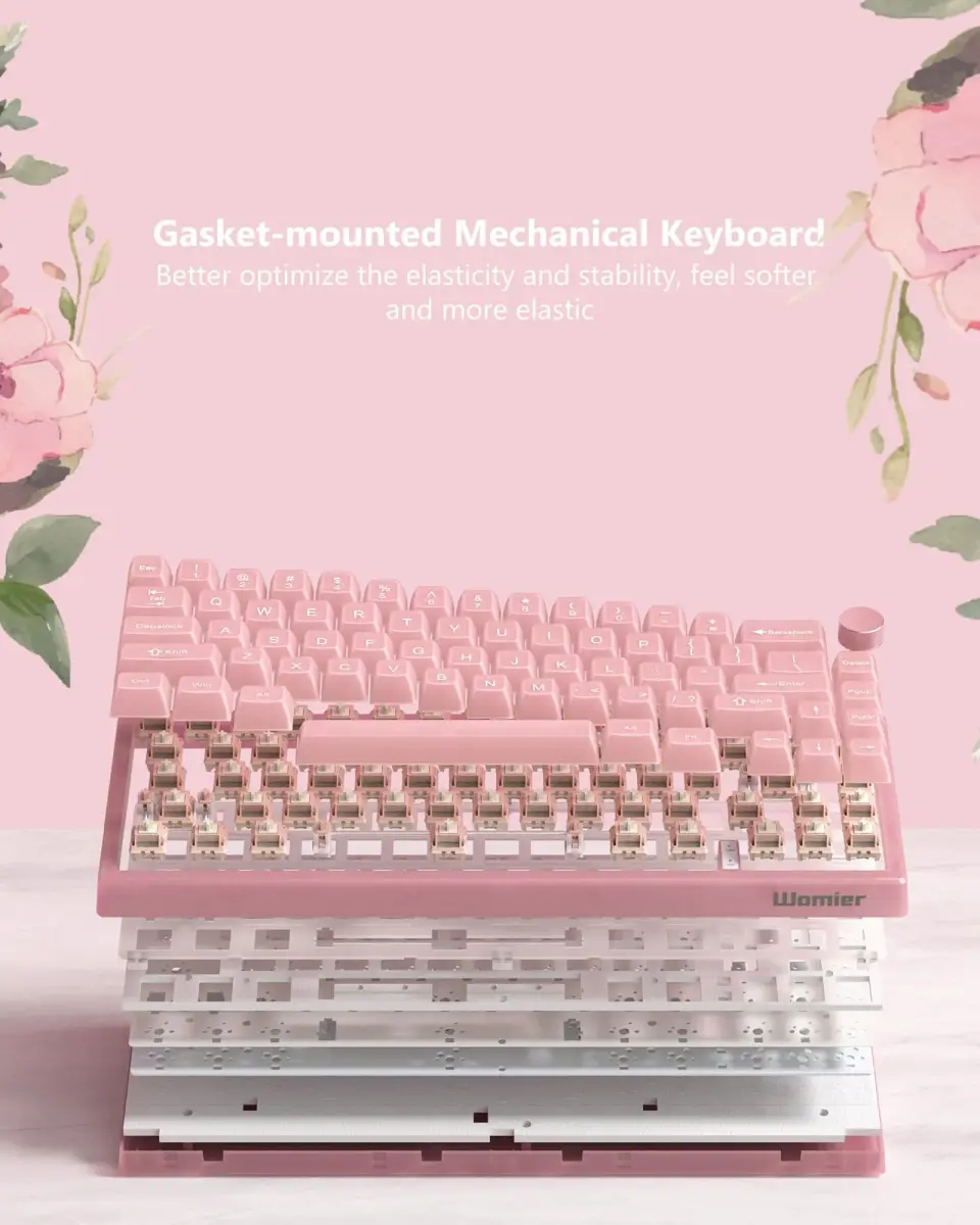 Womier 60% Mechanical Keyboard Pink | QMK/VIA Hot Swappable Gasket Mount RGB Wired Gaming Keyboard with POM Linear Switches (VK66 PRO-Jelly) - view 6