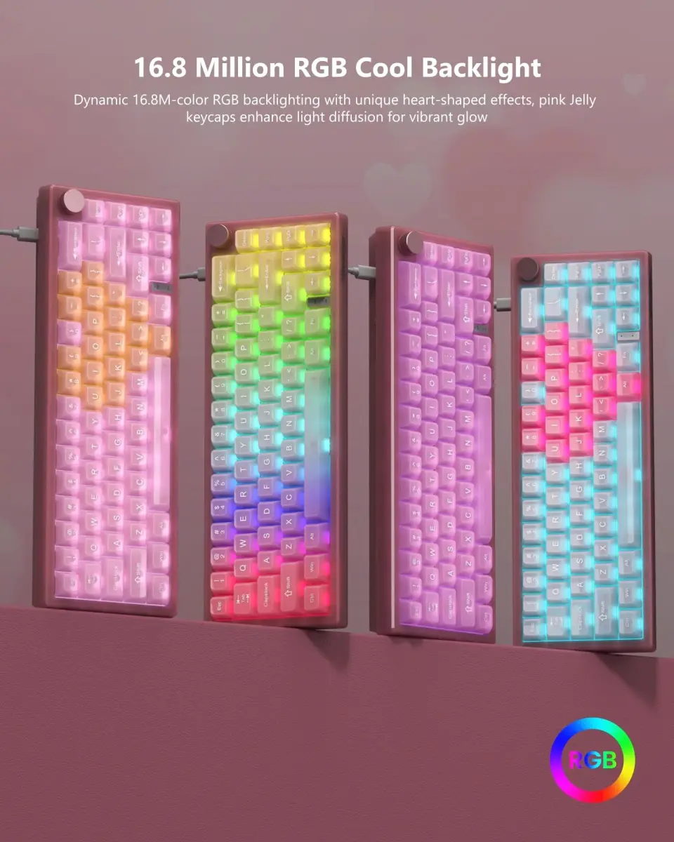 Womier 60% Mechanical Keyboard Pink | QMK/VIA Hot Swappable Gasket Mount RGB Wired Gaming Keyboard with POM Linear Switches (VK66 PRO-Jelly) - view 3