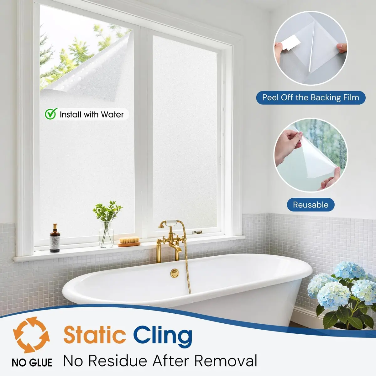 Homein Frosted Glass Window Privacy Film with Tools, Static Cling, Pure | UV Blocking, Reusable, Easy DIY - view 4