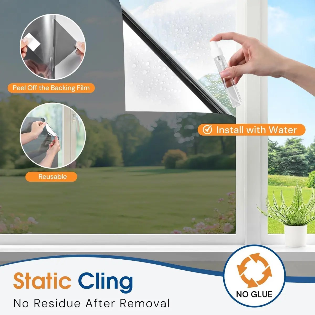 Homein Window Tint for Home with Tools, Black Silver | Static Cling, UV & Heat Reflective Film (23.6" x 157.4") - view 7