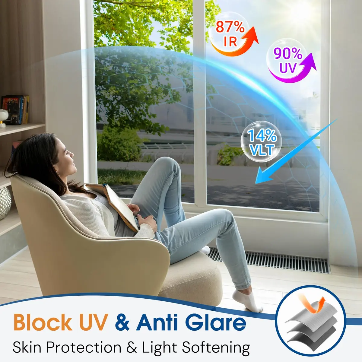 Homein Window Tint for Home with Tools, Black Silver | Static Cling, UV & Heat Reflective Film (23.6" x 157.4") - view 3