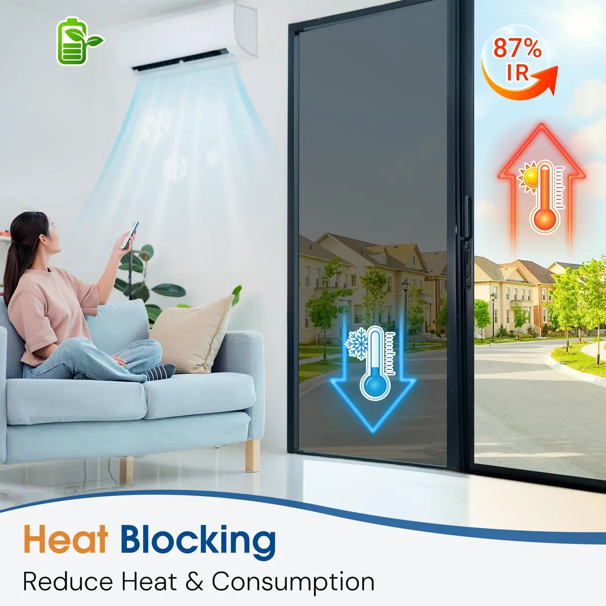 Homein Window Tint for Home with Tools, Black Silver | Static Cling, UV & Heat Reflective Film (23.6" x 157.4") - view 4