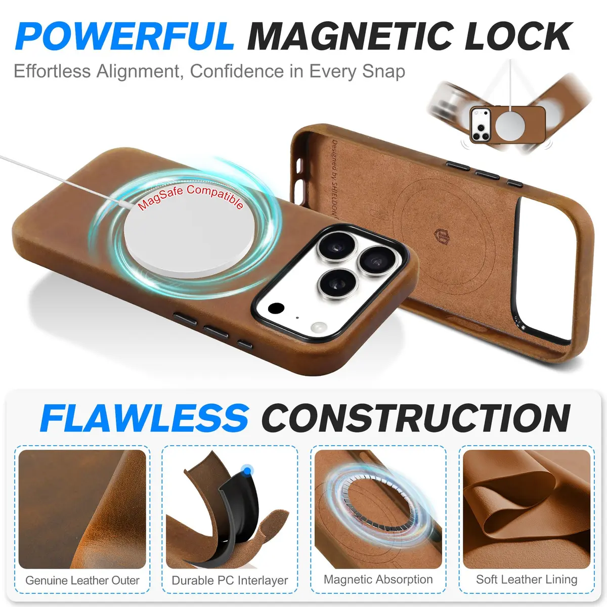 SHIELDON Genuine Leather Case for iPhone 18 Pro Max/17 Pro Max 6.9" | Shockproof & MagSafe Compatible - view 5