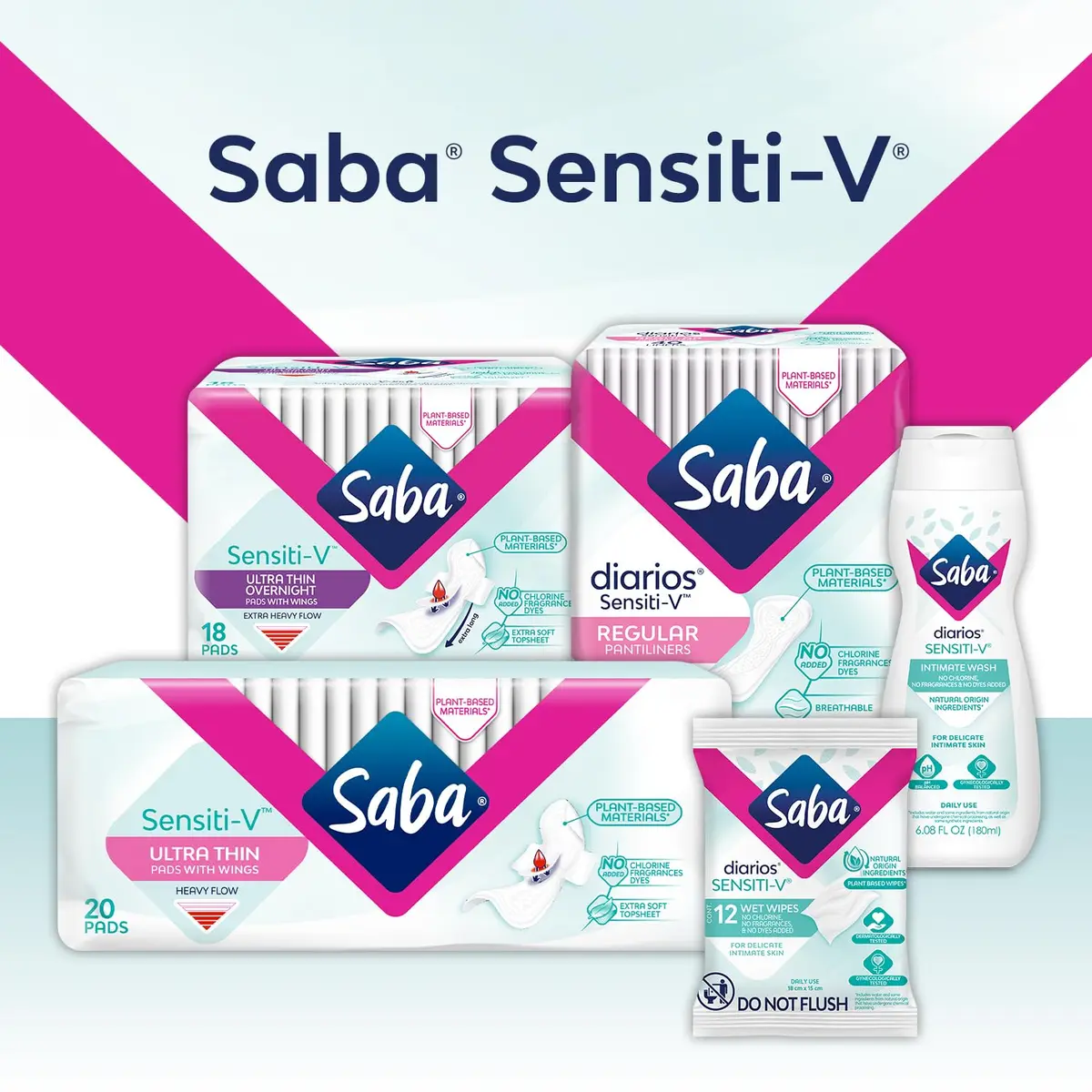 Saba Sensiti-V Ultra Thin Overnight Pads with Wings | Unscented, Sensitive Skin Friendly, 72 Pads - view 5