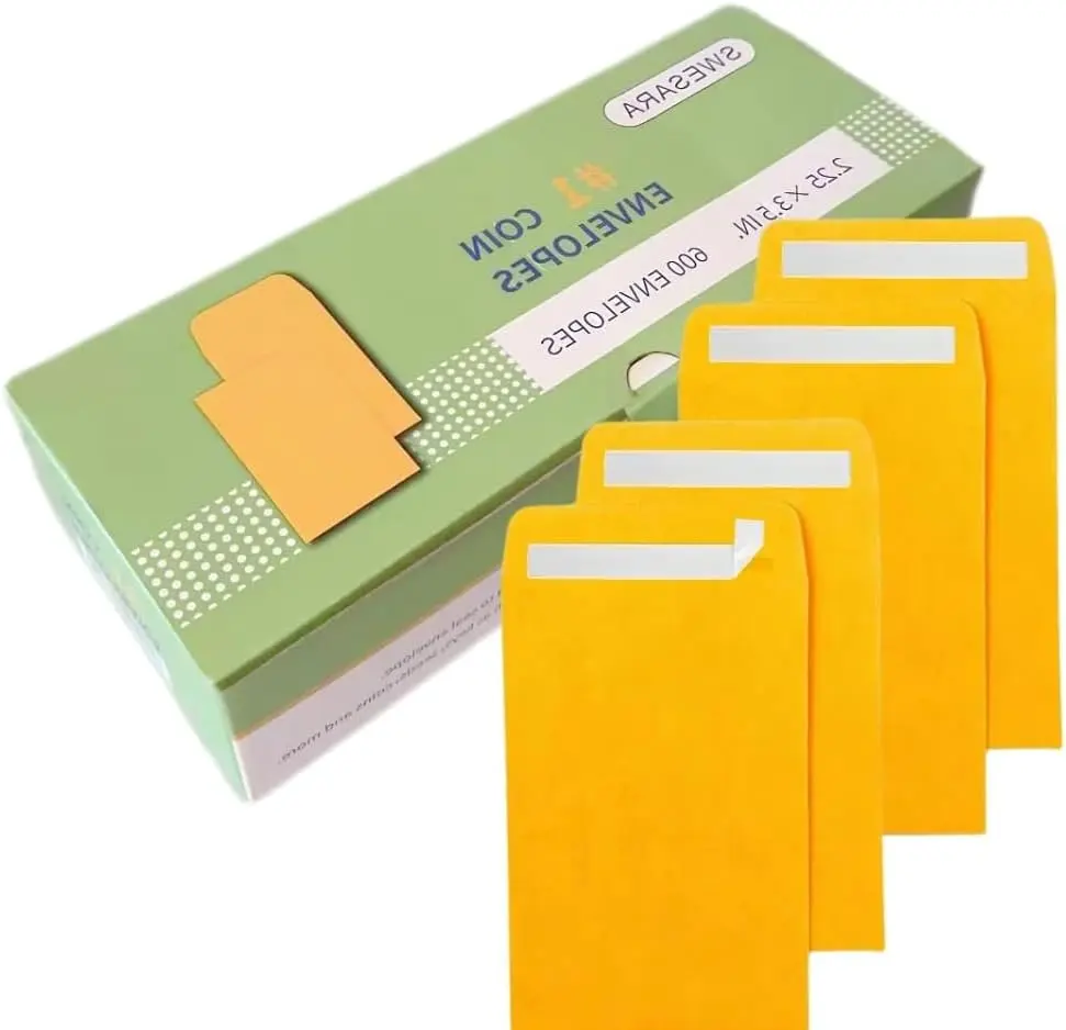 swesara Brown Kraft Coin Envelopes, Pack of 600 | Small Parts Envelope with Gummed Flap - main product image