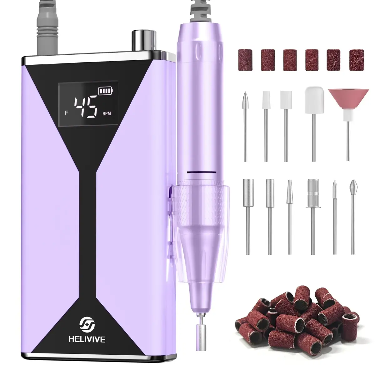 HELIVIVE Professional Electric Nail Drill 45000RPM Cordless Nail File, Purple | Upgraded Motor Boosts Polishing Efficiency 200% - main product image