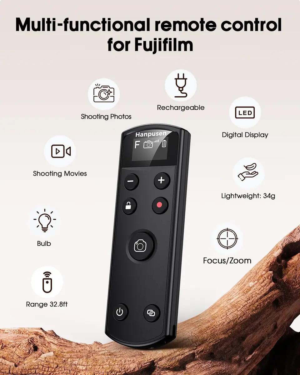 Hanpusen Rechargeable Wireless Camera Remote Control with OLED Screen for Fujifilm Cameras | 10m (32.8ft) Range - view 5
