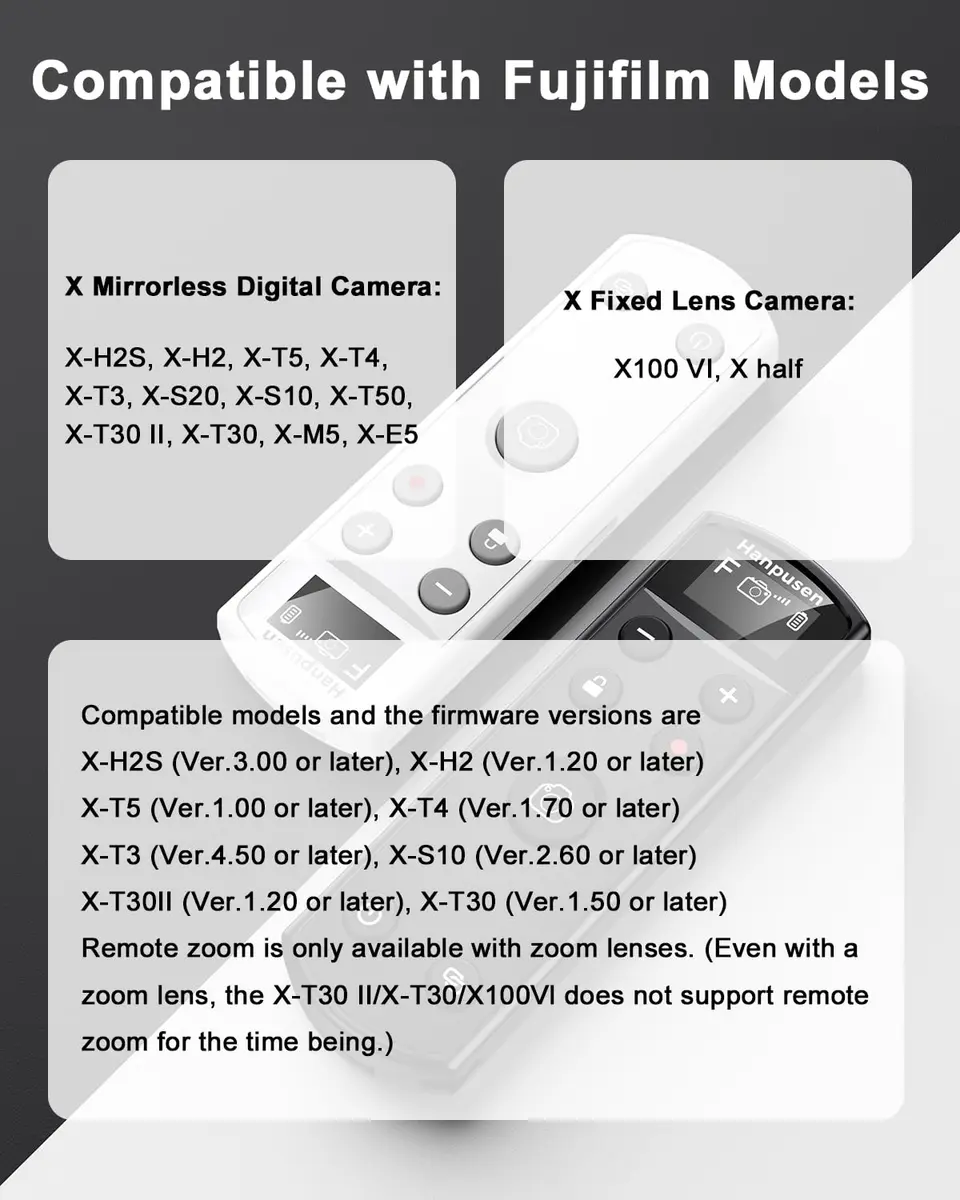 Hanpusen Rechargeable Wireless Camera Remote Control with OLED Screen for Fujifilm Cameras | 10m (32.8ft) Range - view 6