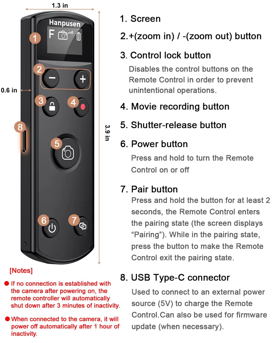 Hanpusen Rechargeable Wireless Camera Remote Control with OLED Screen for Fujifilm Cameras | 10m (32.8ft) Range - view 7