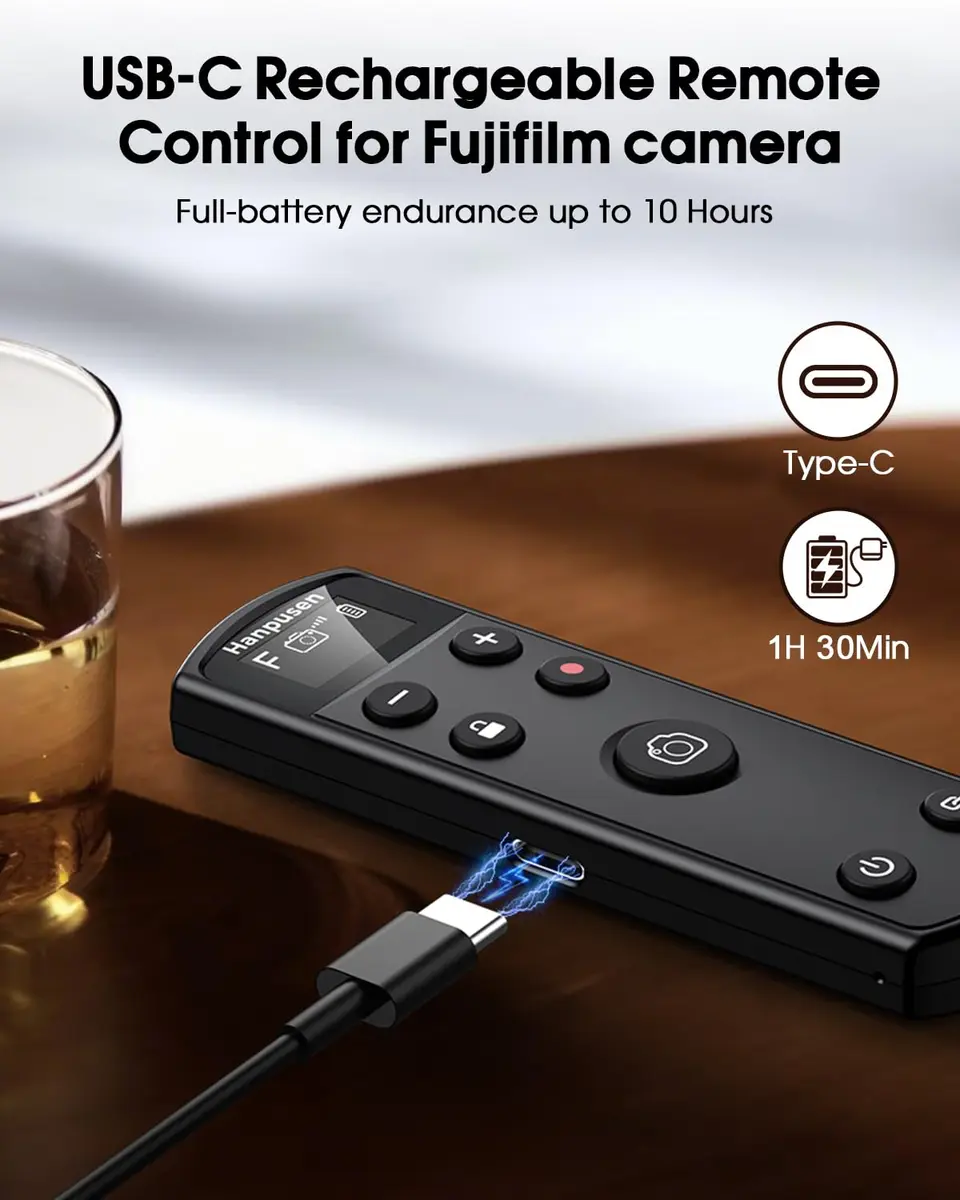 Hanpusen Rechargeable Wireless Camera Remote Control with OLED Screen for Fujifilm Cameras | 10m (32.8ft) Range - view 2