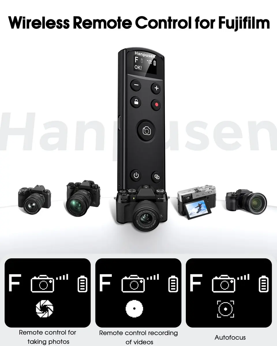 Hanpusen Rechargeable Wireless Camera Remote Control with OLED Screen for Fujifilm Cameras | 10m (32.8ft) Range - view 4
