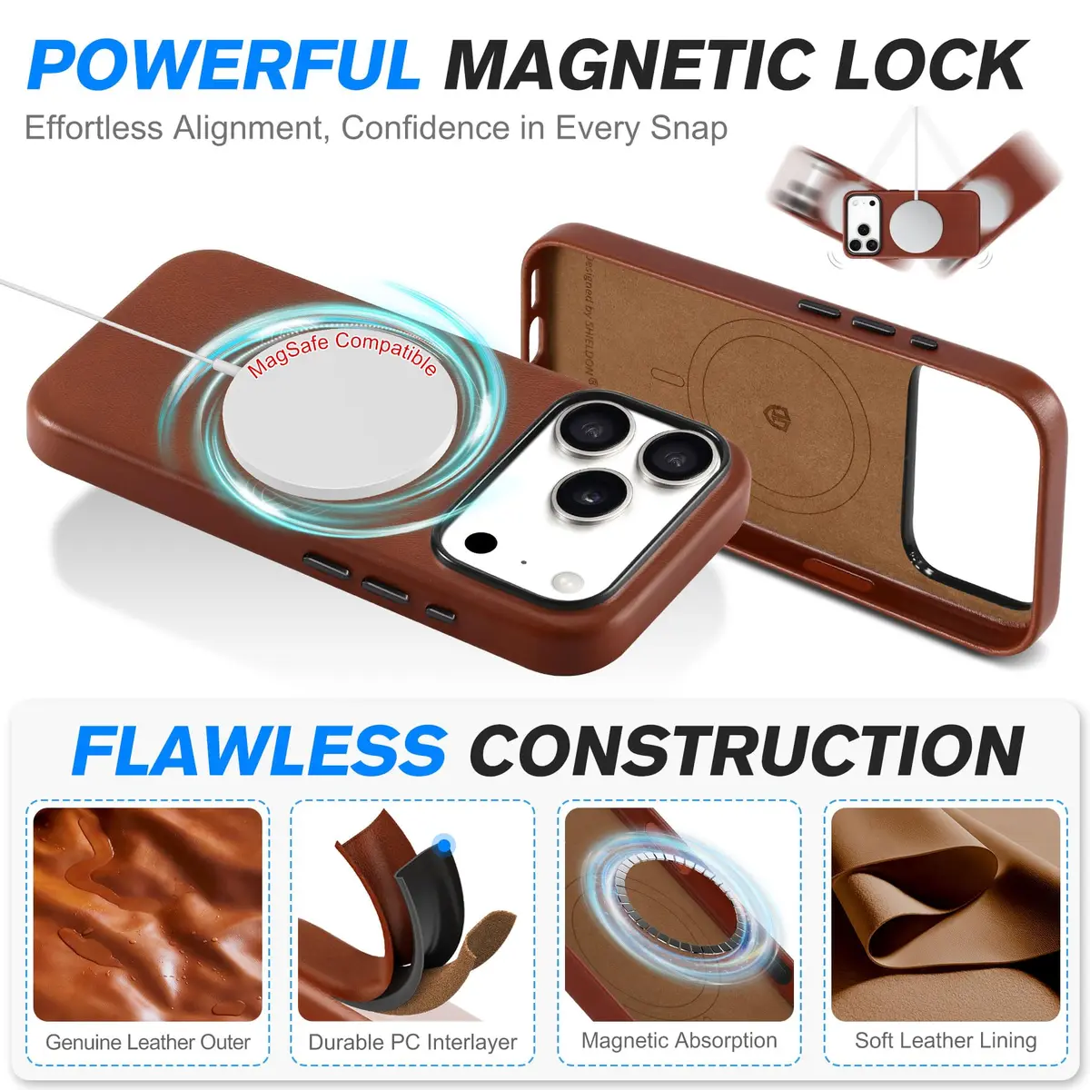 SHIELDON Genuine Leather Case for iPhone 18 Pro Max/17 Pro Max | Magnetic MagSafe Support & Shockproof - view 5