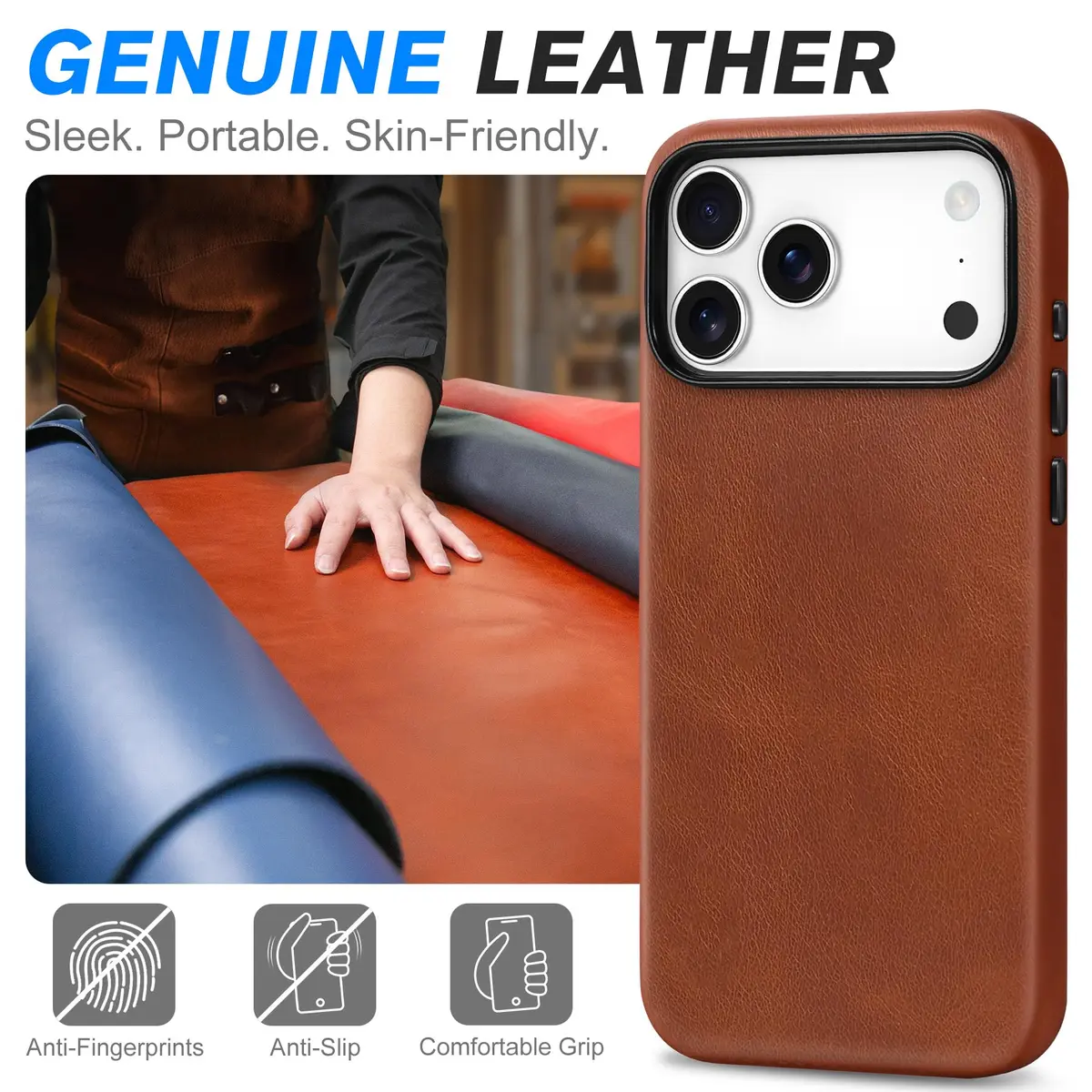 SHIELDON Genuine Leather Case for iPhone 18 Pro Max/17 Pro Max | Magnetic MagSafe Support & Shockproof - view 3