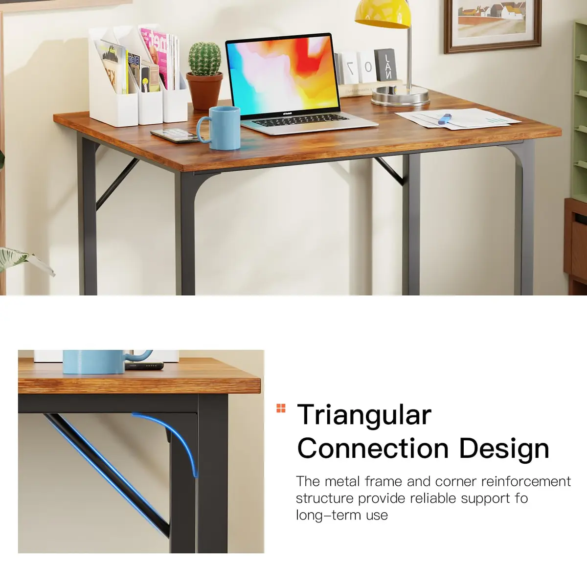 PayLessHere 32 Inch Computer Desk Vintage Style | Sturdy Metal Frame & Wood Top - view 6