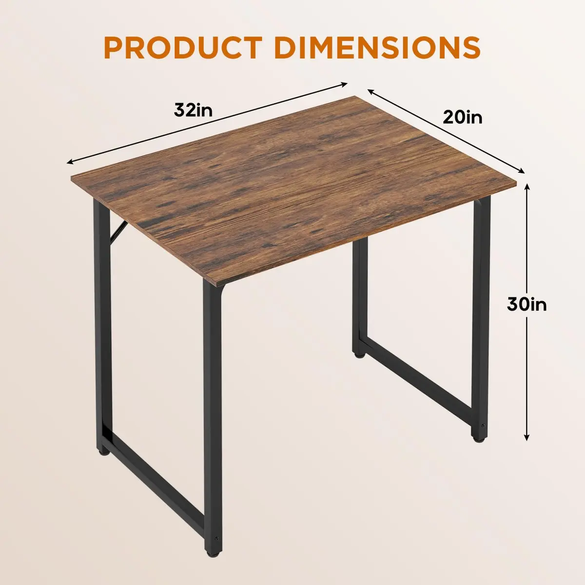 PayLessHere 32 Inch Computer Desk Vintage Style | Sturdy Metal Frame & Wood Top - view 7