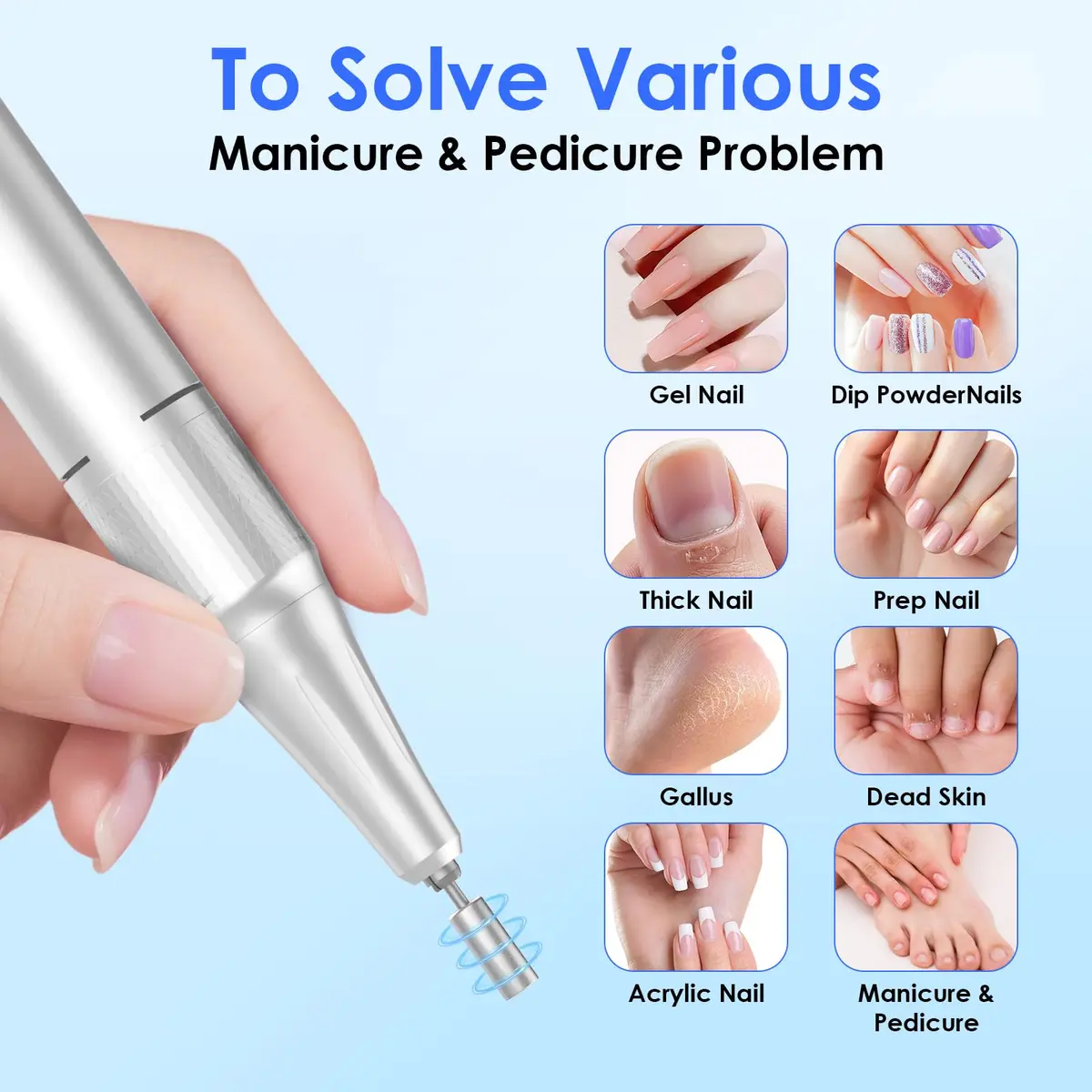 HELIVIVE Professional Cordless Electric Nail Drill 45000RPM | Aluminum Alloy Motor, Type-C Charging, 8-10 Hr Battery - view 5