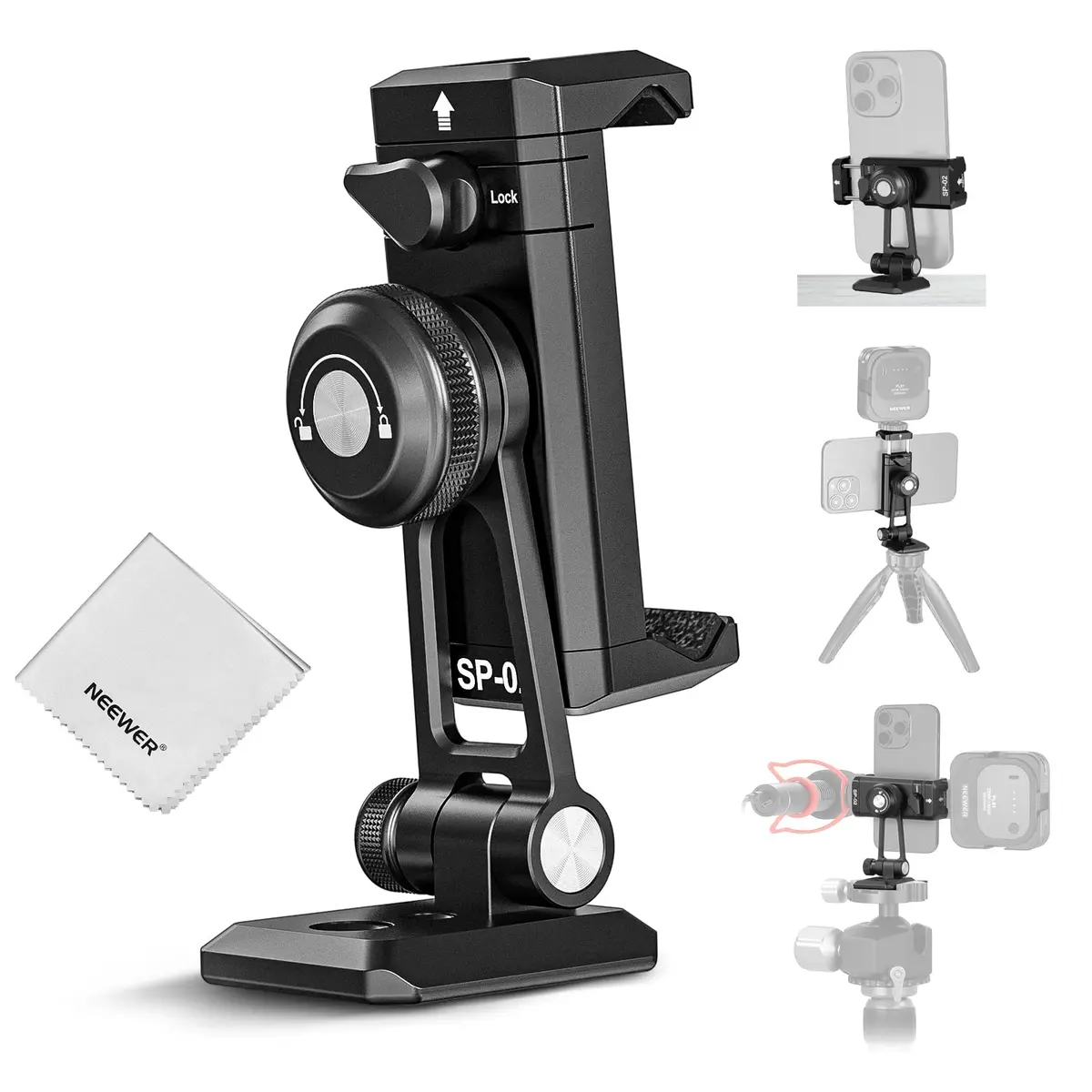 NEEWER SP-02 Phone Tripod Mount Adapter with Arca Type Plate 66-96mm | 360° Rotation, 180° Tilt, Aluminum, Black - main product image