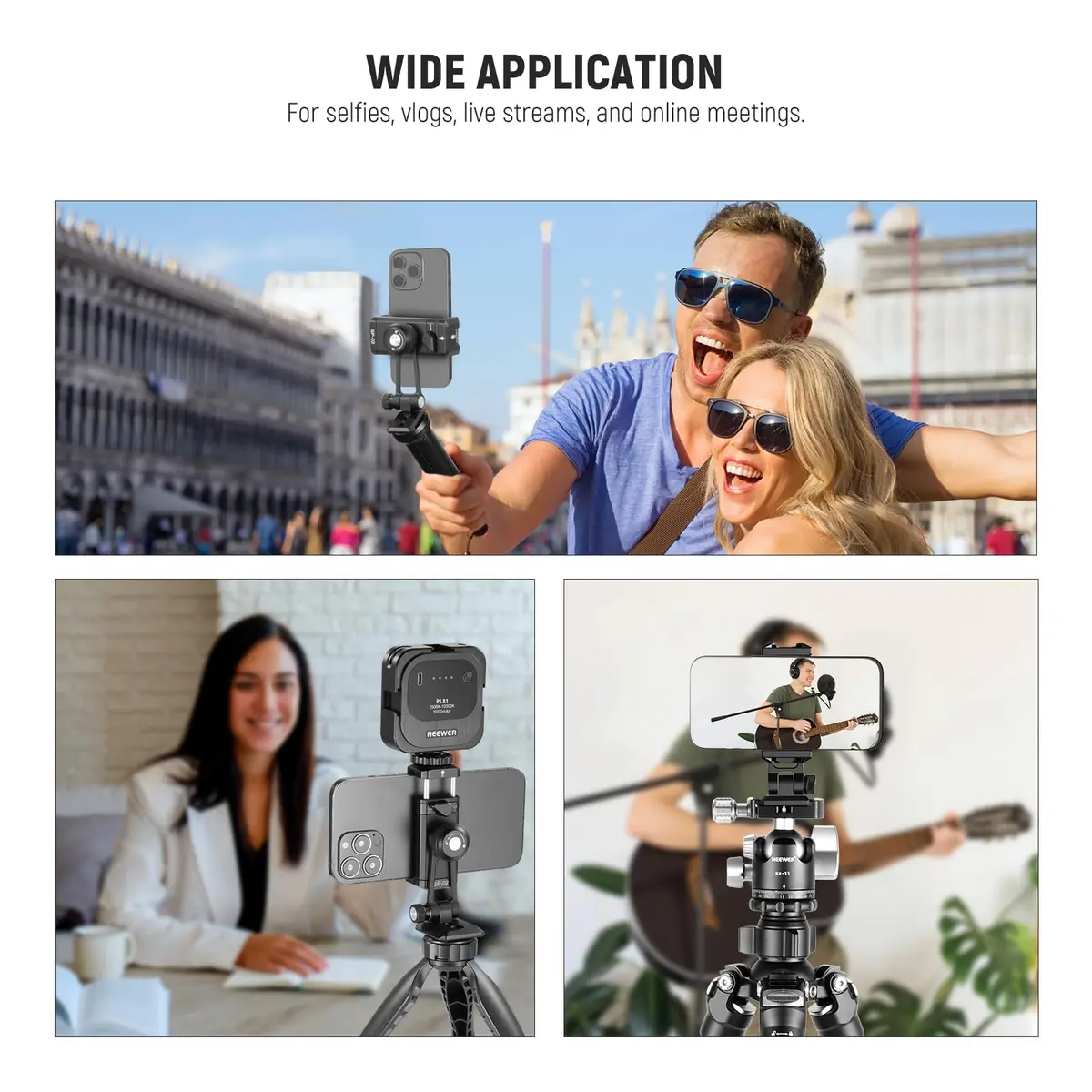 NEEWER SP-02 Phone Tripod Mount Adapter with Arca Type Plate 66-96mm | 360° Rotation, 180° Tilt, Aluminum, Black - view 8