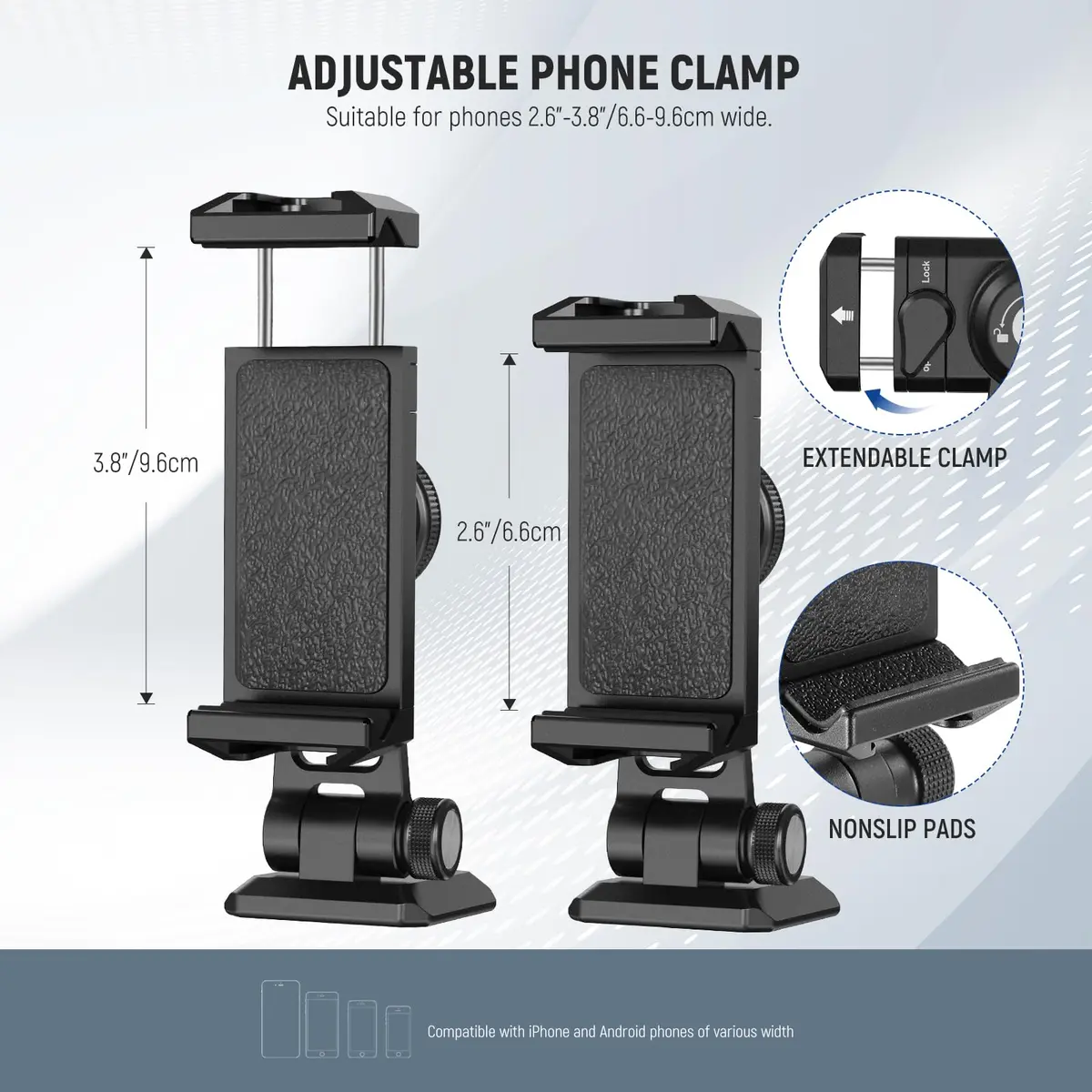 NEEWER SP-02 Phone Tripod Mount Adapter with Arca Type Plate 66-96mm | 360° Rotation, 180° Tilt, Aluminum, Black - view 3