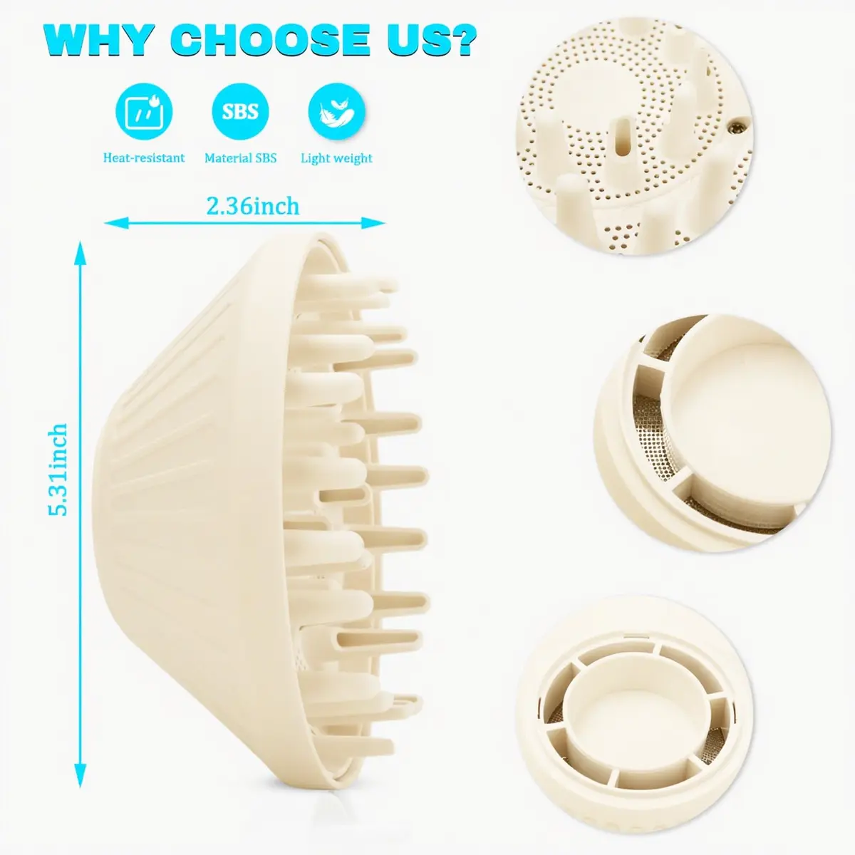 SEICHYGO 360° Rotating Diffuser Attachment Nozzle for Laifen SE Lite Hair Dryer | Milk Tea Color, Honeycomb Design - view 4