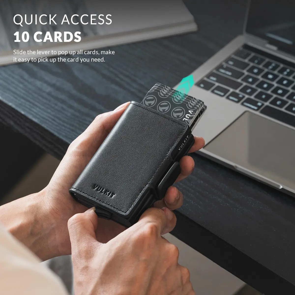VULKIT Credit Card Holder RFID Blocking Genuine Leather Pop Up Wallet 11x8x2.8 cm - view 2
