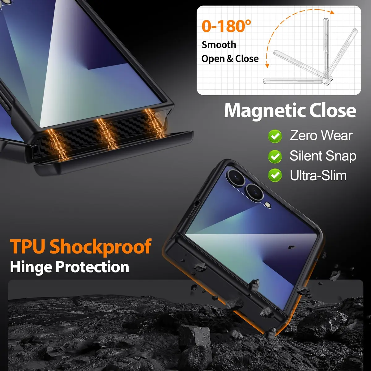 Spoovcto Leather Case for Samsung Galaxy Z Flip 7 | TPU Shockproof | Magnetic Hinge Protection | Brown (1 Case) - view 3
