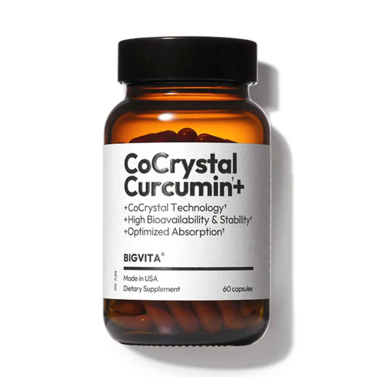 BIGVITA CoCrystal Curcumin+ 60 Capsules | 60x Absorption with Curcumin & L-Carnitine | Dietary Supplement for Daily Wellness | Made in USA - main product image