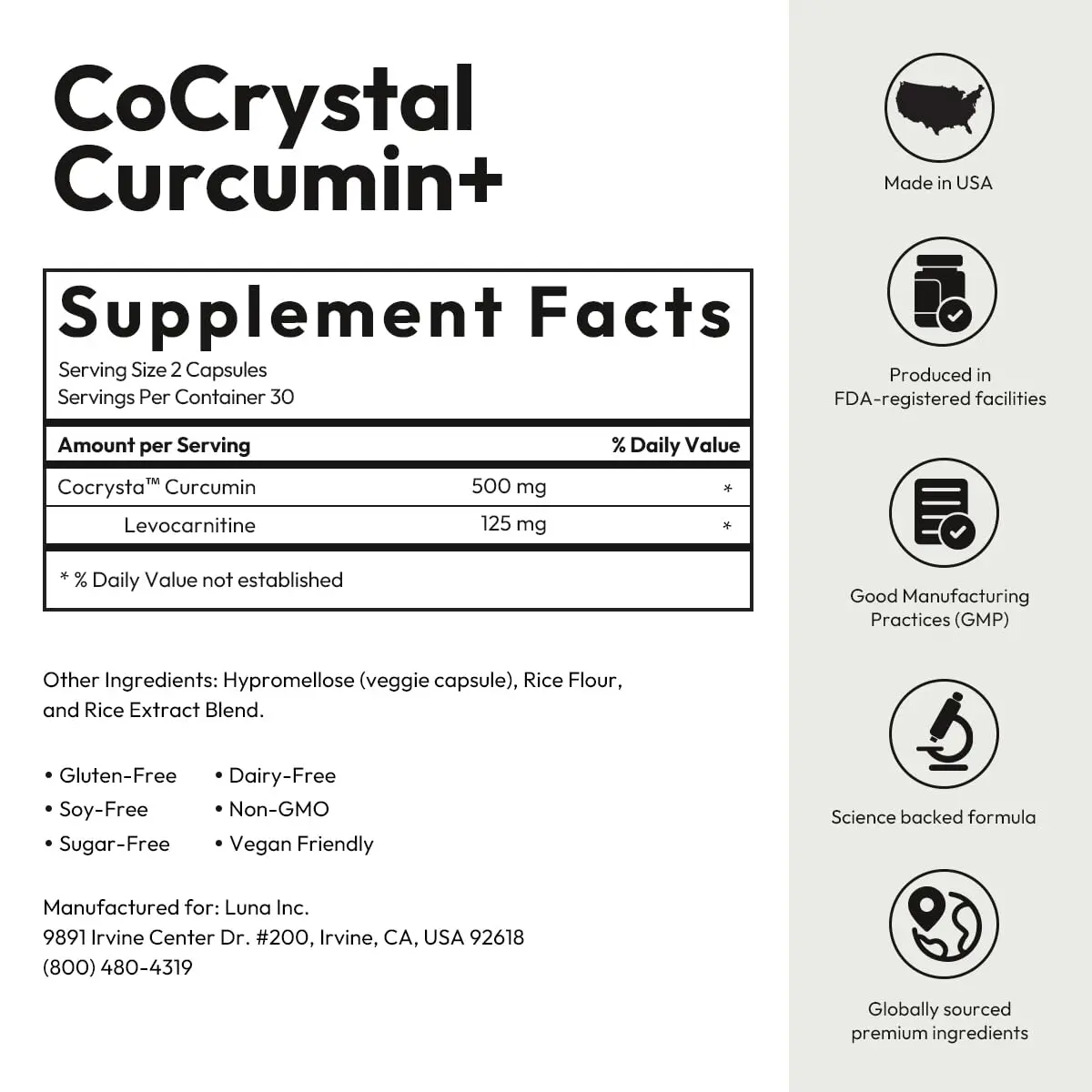 BIGVITA CoCrystal Curcumin+ 60 Capsules | 60x Absorption with Curcumin & L-Carnitine | Dietary Supplement for Daily Wellness | Made in USA - view 7