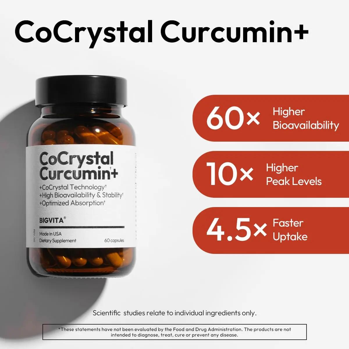 BIGVITA CoCrystal Curcumin+ 60 Capsules | 60x Absorption with Curcumin & L-Carnitine | Dietary Supplement for Daily Wellness | Made in USA - view 3