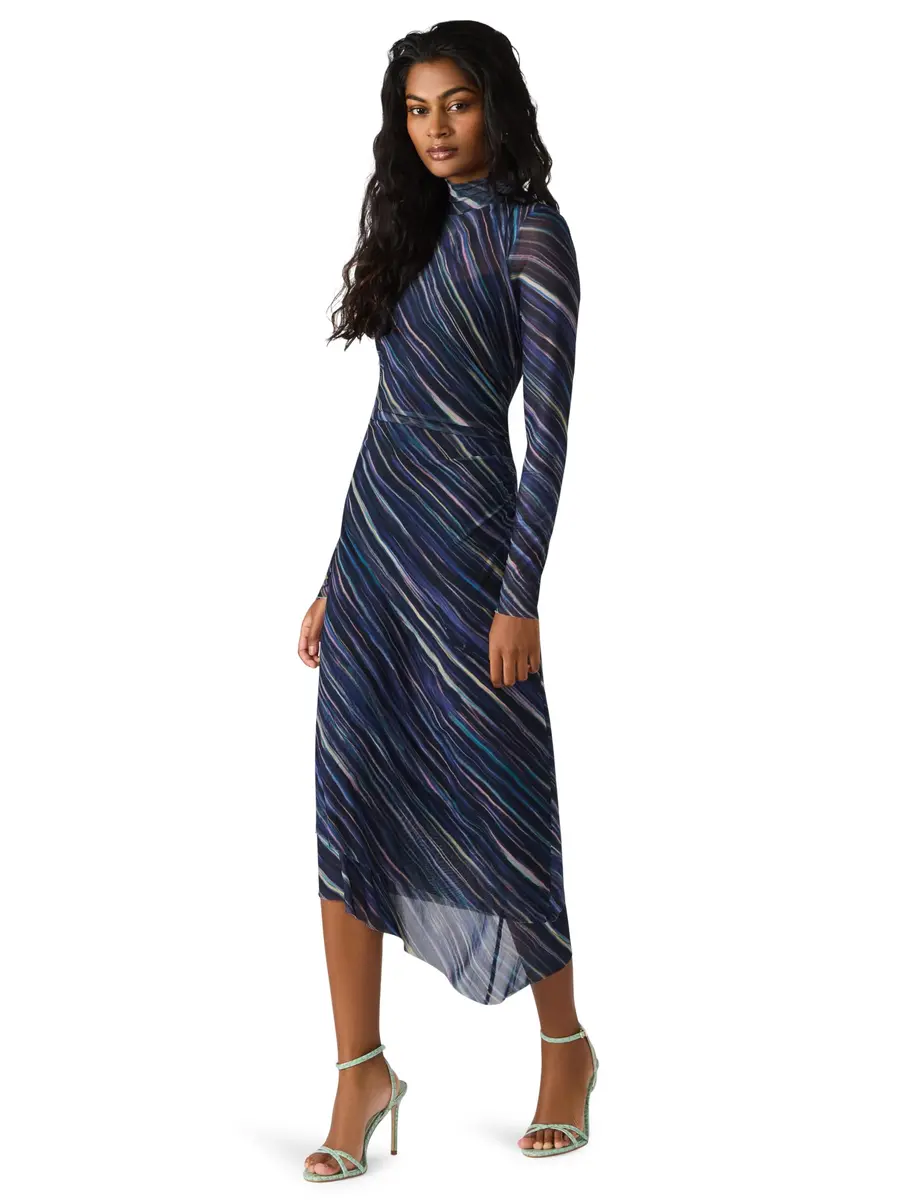 Steve Madden Blare Dress Mid Waist Long Sleeve Pastel Multi | Printed Mesh Casual Midi Dress - view 2