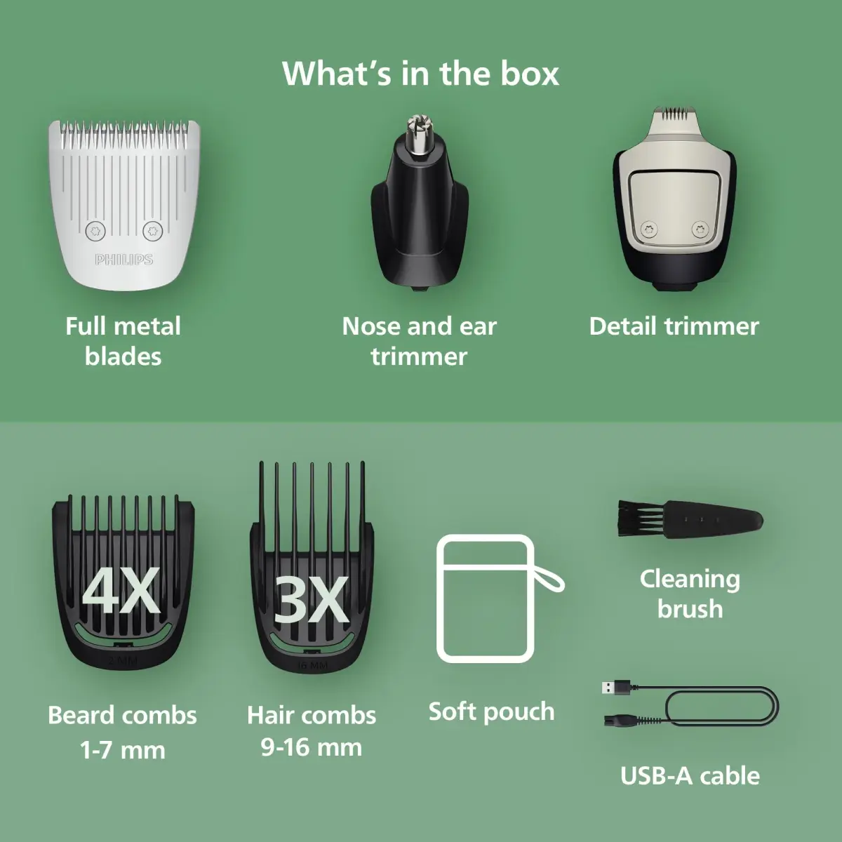 Philips Norelco All-in-One 3000 Beard Trimmer 16mm (0.63in) | 13-in-1 Grooming Kit with Steel Blades - view 3